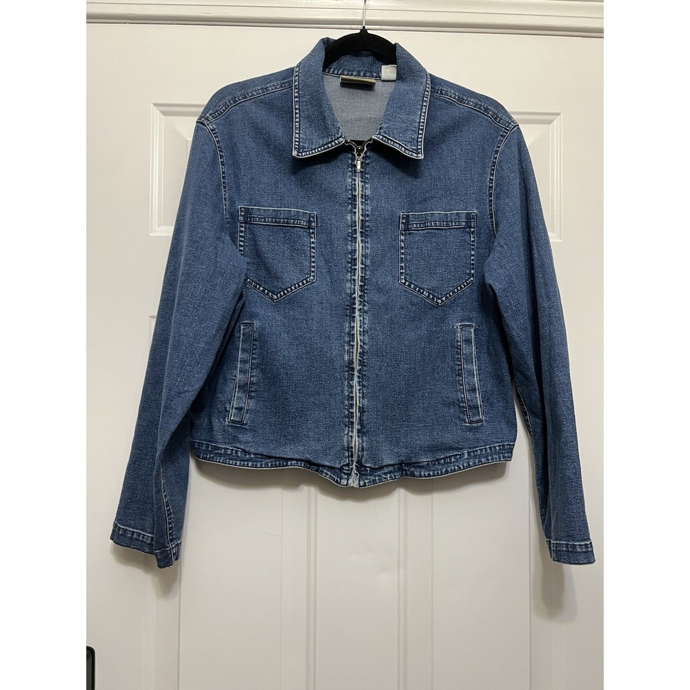 VTG Liz Claiborne Denim Jacket Size Blue Large12 Wash Cotton Trucker Pockets